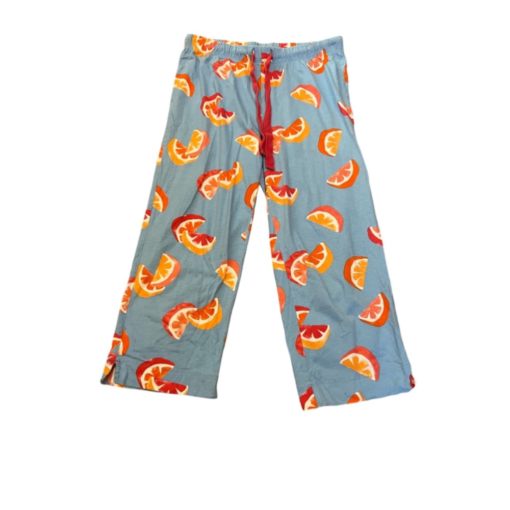 JOE FRESH Blue Orange Print Lightweight Drawstring Elastic Waist Pyjama Pant S